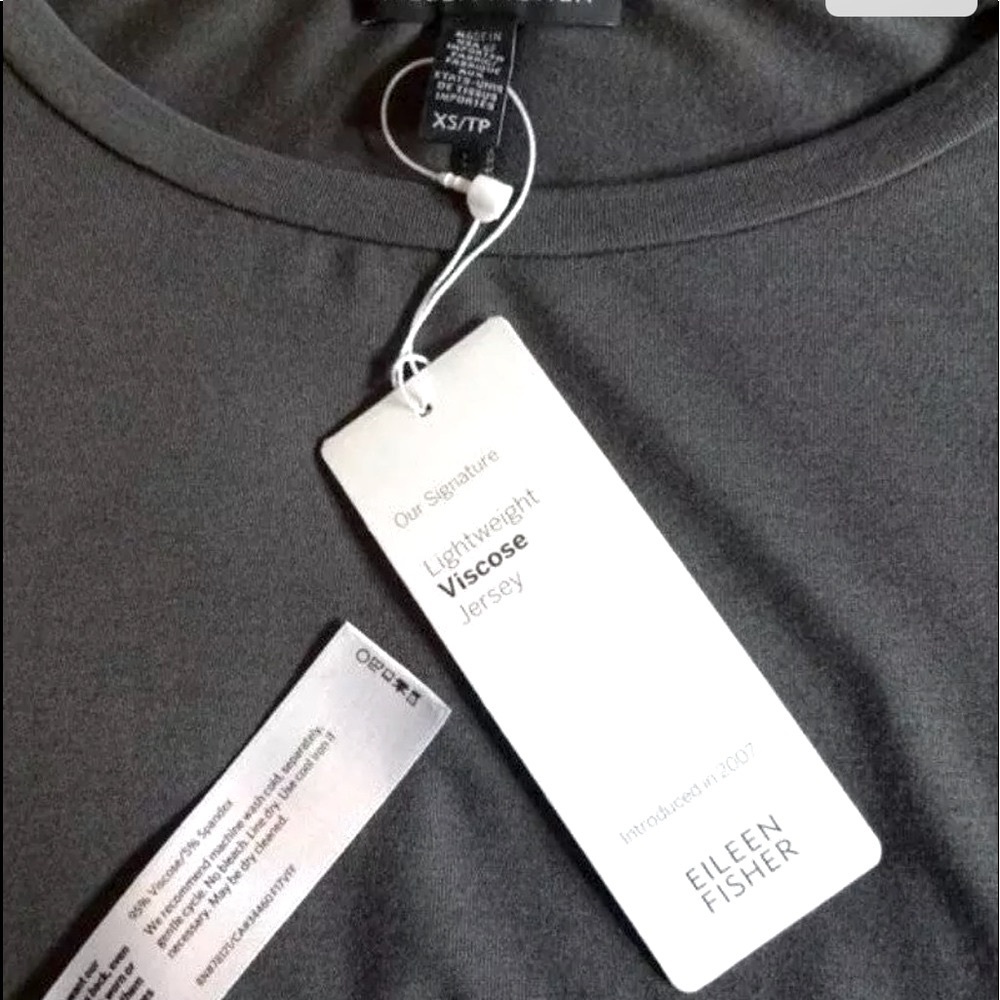 Eileen Fisher VINTAGE Top Jersey Ballet Neck XSmall 2 4 Bark Notched Hem NWT - Picture 7 of 12